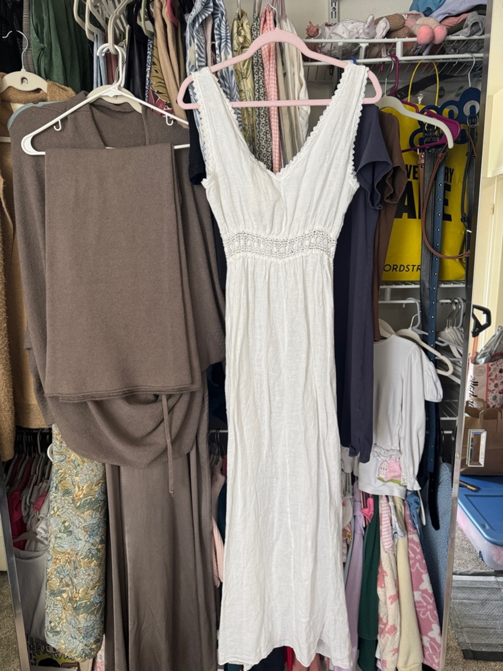 Women’s Cream Maxi Dress with V-Neck and Smocked Waist - Picture 9 of 9